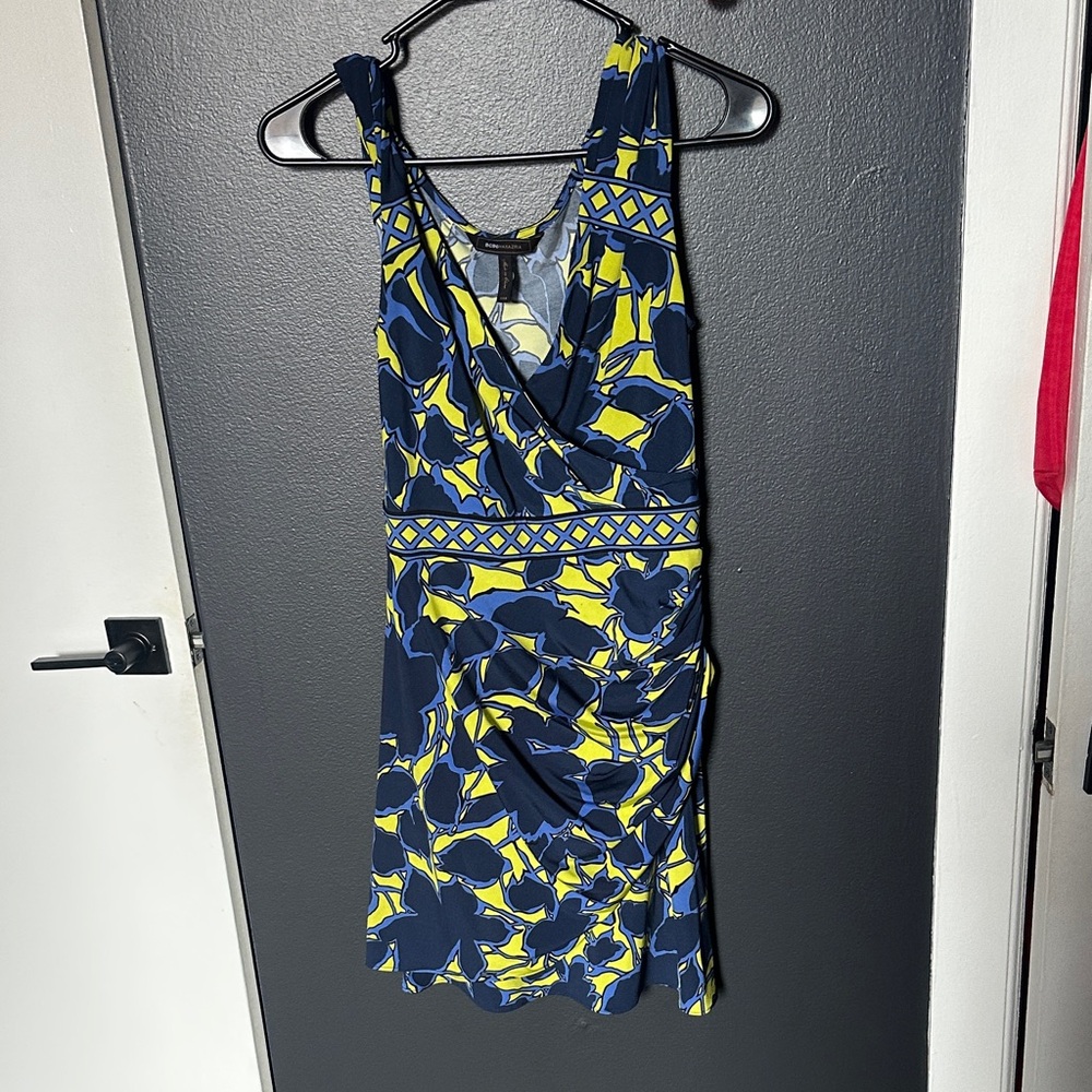 BCBGMaxAzria Navy and Yellow Floral Mini Dress NWOT